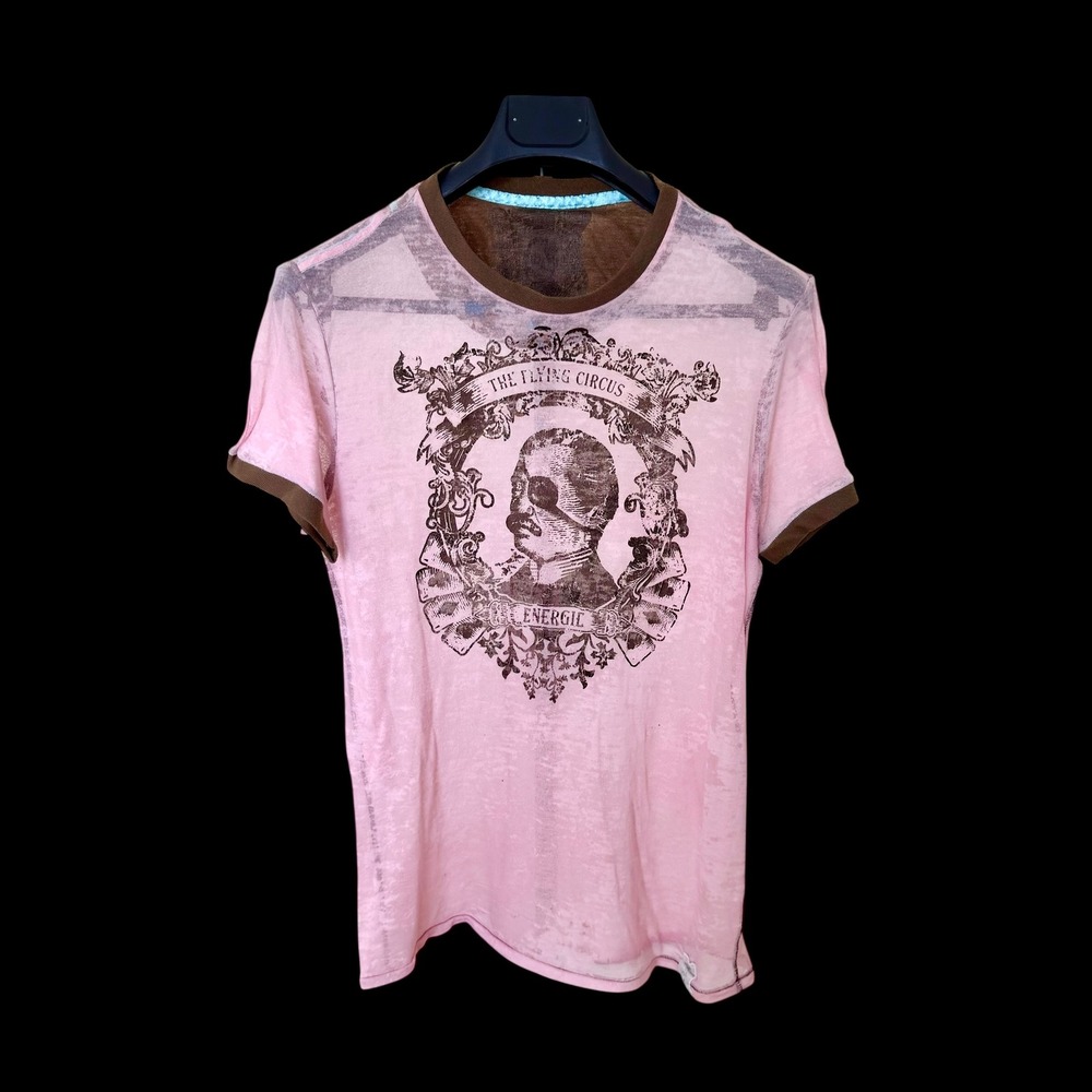 Y2K Energie The Flying Circus Pink Burnout Ringer T-Shirt Vintage‎